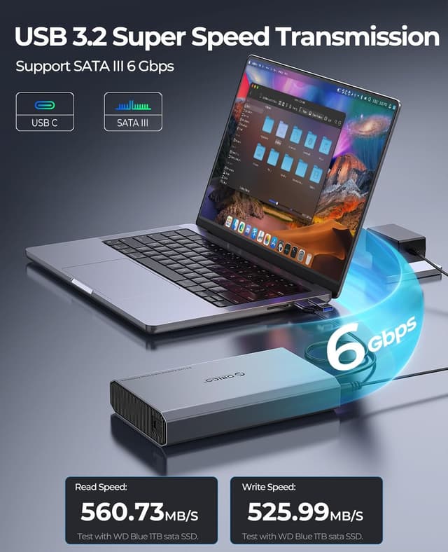 Detalle de Boîtier disque dur ORICO Aluminium 3,5 USB-C 3.2 Gen 2 (DD35C3) pour SATA 3,5/2,5