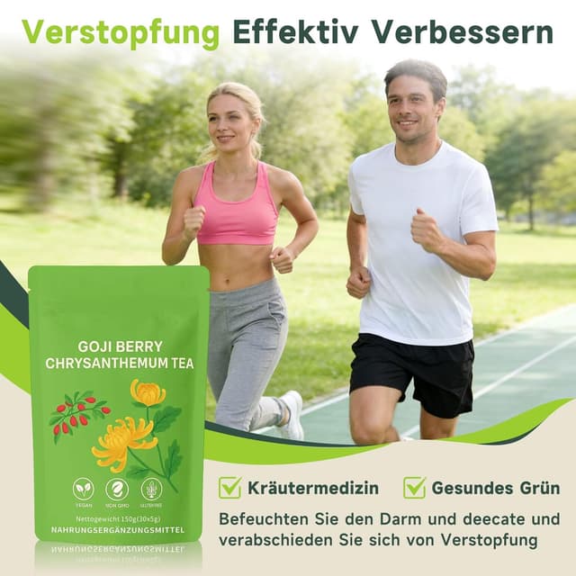 Detalle de Detox Tee Leber Balance Kräutertee mit Goji & Chrysanthemen – koffeinfrei, zuckerfrei, vegan (30 Teebeutel à 5 g)