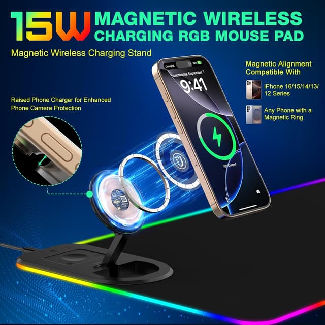 Detalle 2 de GIM Wireless Charging RGB Gaming Mouse Pad 15W (800x350x4mm) with 10 Light Modes