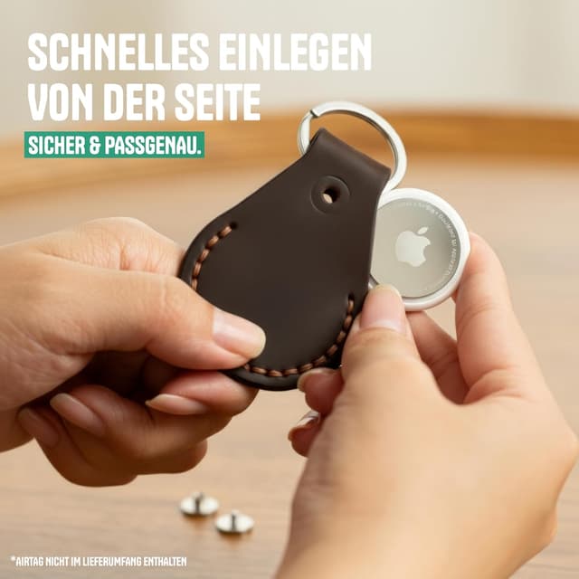Detalle de AirGear Echtleder AirTag-Schlüsselanhänger (Braun) – Schutzhülle mit Anti-Lost Design und Schraubverschluss