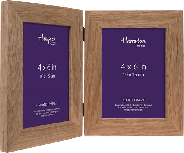 Detalle de Hampton Frames New England solid oak hinged double photo frame, natural finish, 4x6 (10x15cm) dual view