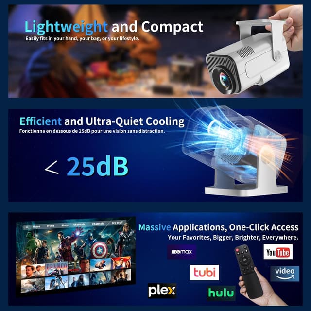 Detalle 1 de Nonete Mini Projector 4K (1080P Full HD) Portable Projector with WiFi 6 & Bluetooth 5.2