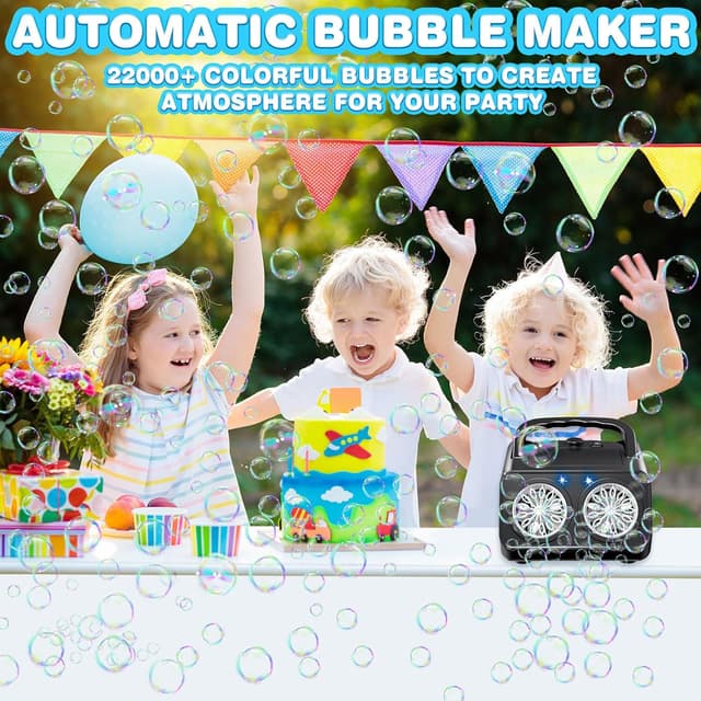 Detalle 2 de Macchina bolle di sapone bambini automatica con 26 bacchette rotanti – spara bolle automatico (nero)