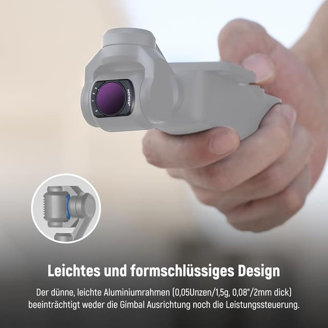 Detalle 2 de NEEWER Variabler ND Filter magnetisch (ND64–512) für DJI Osmo Pocket 3 Creator Combo – inkl. Displayschutzfolie & Reinigungsset