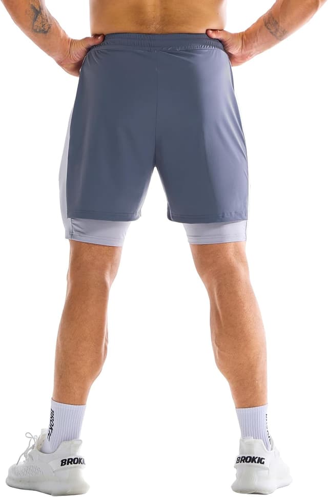 Detalle de BROKIG Men’s Liner Gym Shorts with Zip Pocket – lightweight double-layer compression for training and running