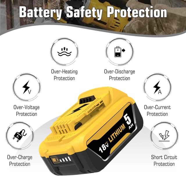 Detalle de 2x 18V 5Ah Li-ion replacement batteries with LED indicator for Dewalt (DCB184/DCB182/DCB181/DCB180 and more)