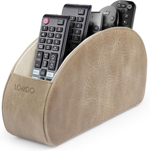 Detalle de Londo Remote Control Holder with 5 Pockets in Genuine Leather (Italian) — Slim Storage for Remotes