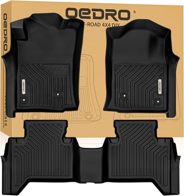 Detalle de OEDRO TPE Floor Mats for Toyota Tacoma Double Cab (2005-2015) — All-Weather Custom Fit, Front & Rear 3-Piece Set, Black