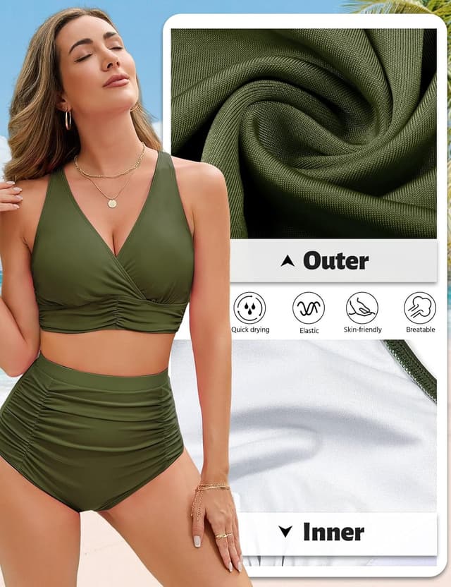 Detalle de Maillot de bain femme Svanco 2 pièces gainant ventre plat, taille haute et décolleté en V