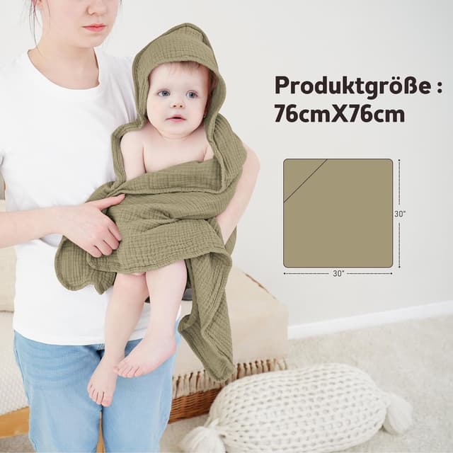 Detalle 2 de Susurration Baby Handtuch mit Kapuze (4-lagig, Musselin-Baumwolle) – 2er-Set mit Dinosaurier-Motiv