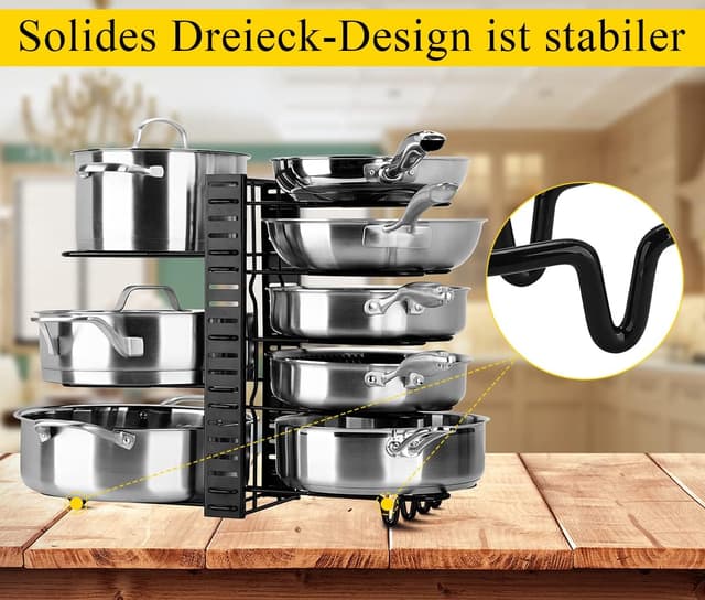 Detalle de Toplife doppelseitiger Pfannenhalter mit 10 verstellbaren Teilern – Topfdeckelhalter für Ordnung im Küchenschrank