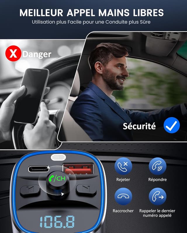 Thumbnail 5 de LENCENT T25M Transmetteur FM Bluetooth 5,4