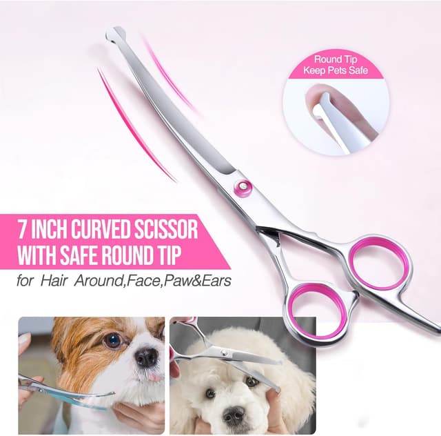 Detalle de Gimars Dog Grooming Scissors Kit (4CR Stainless Steel) – Safety Round Tip, 5 in 1 Thinning & Curved/Straight Shears Set