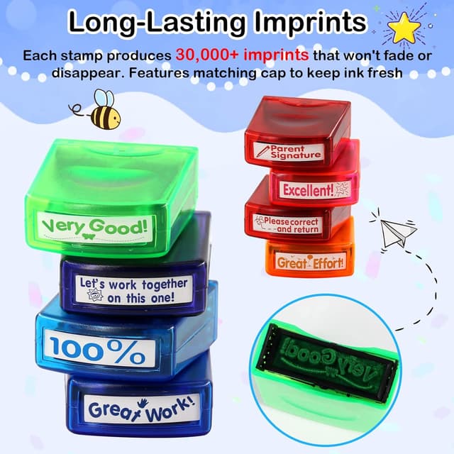 Thumbnail 3 de Newthinking Teacher Stamps 8 Pack self-inking