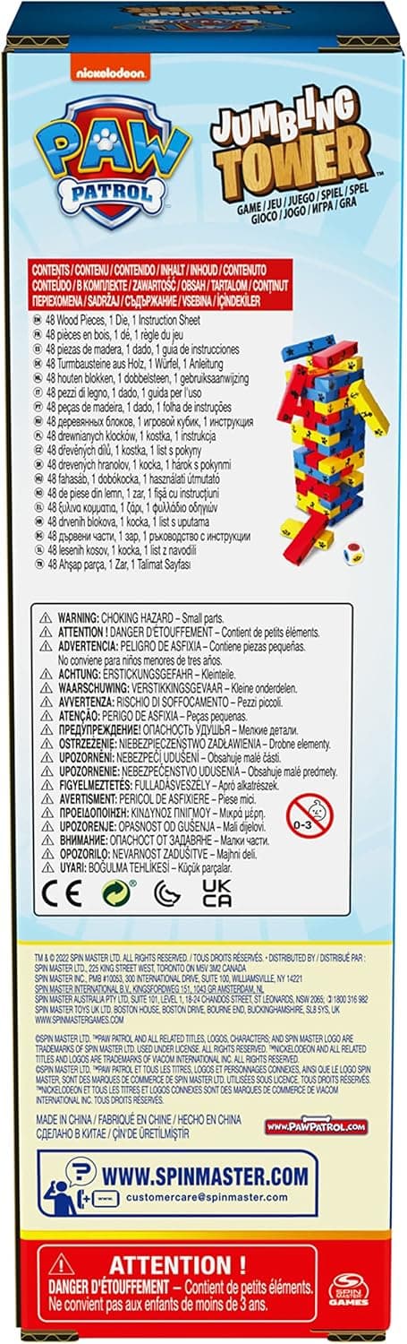 Detalle de Paw Patrol Pat Patrouille – Tour Infernale : jeu de société d’équilibre à construire (48 blocs et 1 dé)