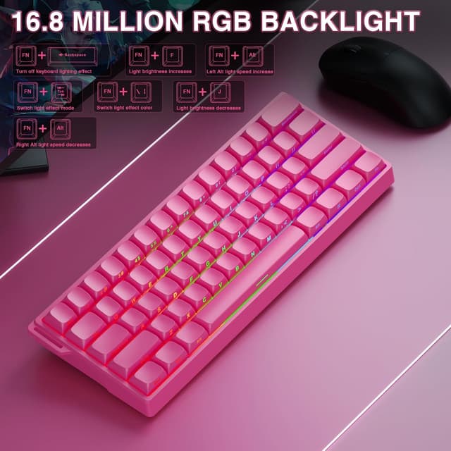 Detalle 2 de AULA WIN60 HE Pro Wired 60% Mechanical Gaming Keyboard (Rose) with Hall Effect Switches