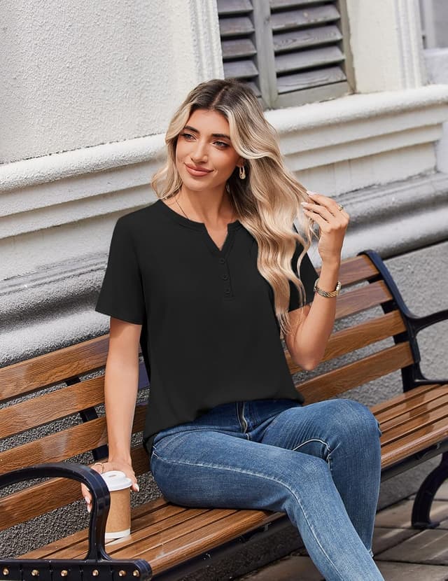 Thumbnail 4 de Zeagoo Womens Summer Tops V Neck Short Sleeve 95% Polyester