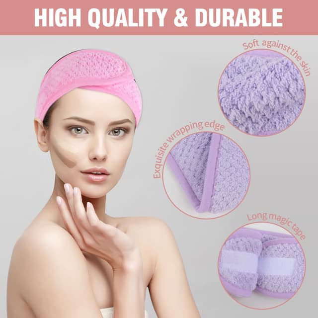 Detalle 2 de KinHwa Kosmetik Stirnband aus Frottee mit 2 Spa-Armbändern (3er-Pack, darkgray) – Haarschutzband mit Klettverschluss