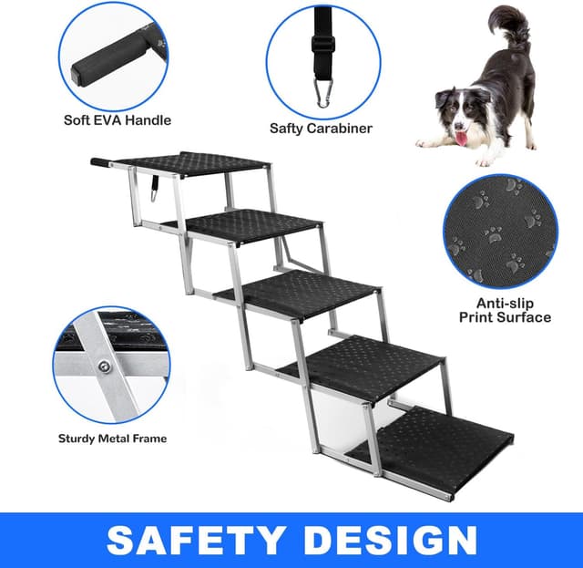 Detalle de Niubya Foldable Dog Steps & Pet Stairs (5 Steps) for Cars, SUVs, Trucks
