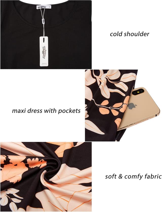 Detalle de STYLEWORD Robe longue femme d’été florale à épaules dénudées et poches