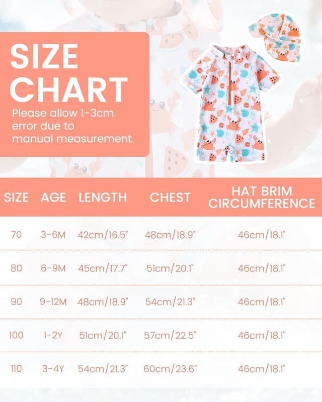 Detalle 2 de DivingBirds UV-Badebekleidung Baby Badeanzug mit Hut – Unisex Schwimmanzug 68–98