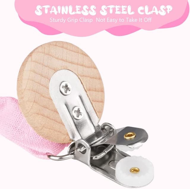 Thumbnail 4 de Vicloon Catenella Portaciuccio neonato personalizzata, set da 3 con clip in legno di faggio – Serie Rosa