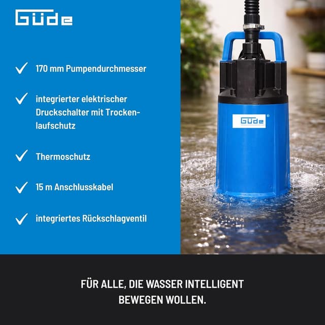 Detalle de Güde Pompe immergée sous pression GDT 1200 I – 1200 W, jusqu’à 6000 l/h, refoulement max. 40 m