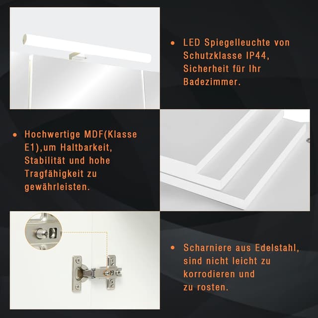 Thumbnail 6 de DICTAC Badezimmerspiegel-Spiegelschrank mit LED, Steckdose & Lichtschalter – 70 x 15 x 60 cm, 3 Türen, weiß