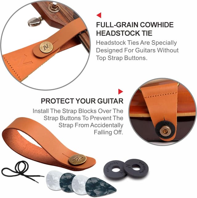 Thumbnail 5 de Nefelibata Gitarrengurt Vintage Nylon & Vollnarbenleder mit Plektrumtasche – Bass, E-, Akustikgitarre