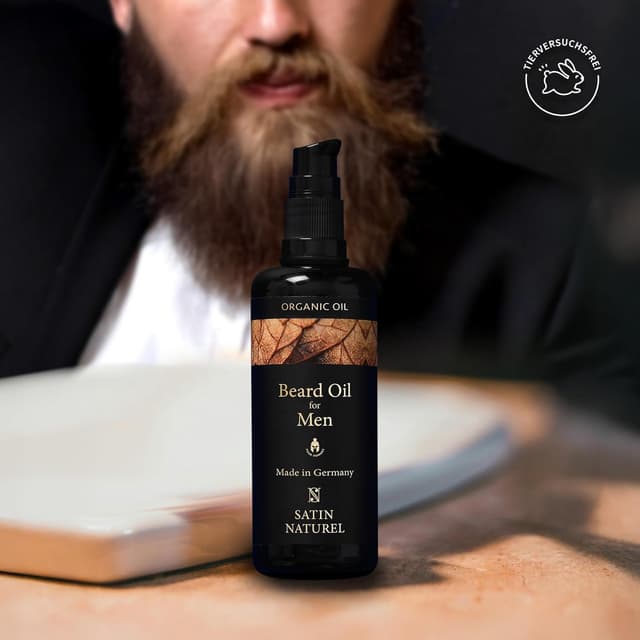 Detalle 2 de Satin Naturel BIO Bartöl kaltgepresst 100 ml – Premium Bartpflege für Herren