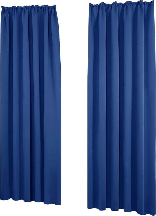 Detalle de Deconovo Tende Oscuranti Termiche con nastro a matita e 2 stili di montaggio (set da 2) 140x175 cm, blu reale