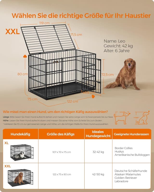 Thumbnail 4 de Feandrea PPD006B01 Hundekäfig 122×75×80 cm für große Hunde