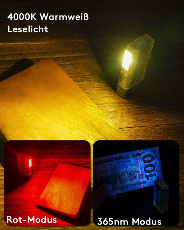 Detalle de RovyVon E8 EDC Taschenlampe aufladbar – 500 Lumen, 4000K, 365nm & Rot/Weiß Seitenlicht, IPX6