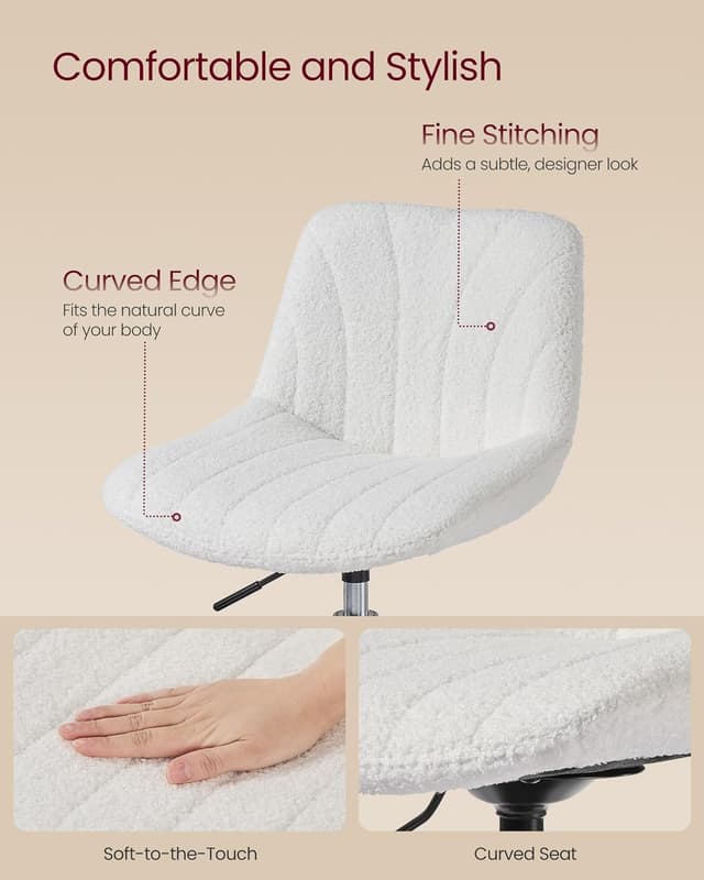 Detalle 2 de VASAGLE LJB160WD02 Dressing Table Chair: height adjustable, 360° swivel beauty stool with backrest (Cloud White)