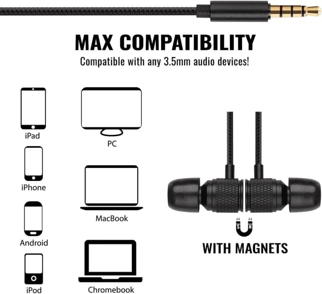 Detalle de LUDOS Ultra Wired Earbuds (In-Ear) with Microphone, Noise Isolating, Memory Foam Tips, 5-Year Warranty — Black