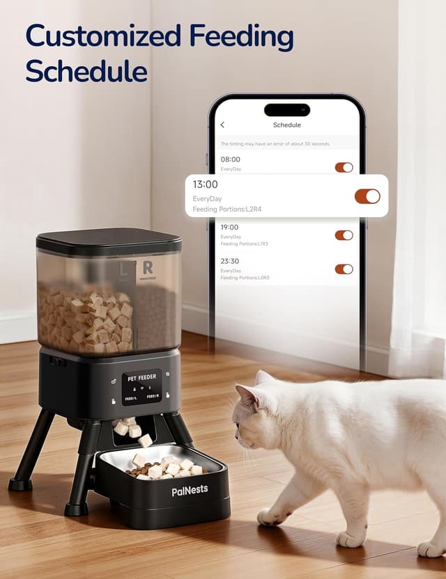 Detalle 2 de Automatic Cat Feeder Dual Hopper (PalNests) – 4L Smart WiFi Dry Food Dispenser with Timer