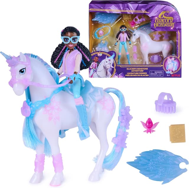 Detalle de Unicorn Academy Glacier’s Gemstone-Abenteuer mit Layla – Originalfigurenset im EIS-Magie-Design, ca. 12,7 cm mit 13 Zubehörteilen