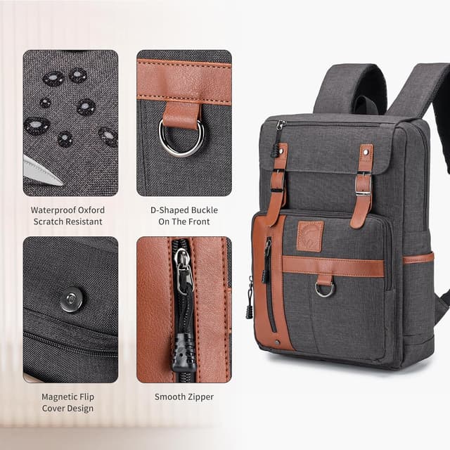 Detalle de SUCIKORIO 40x30x15cm Travel Backpack Underseat Cabin Bag with 15.6-inch laptop compartment (Brown)