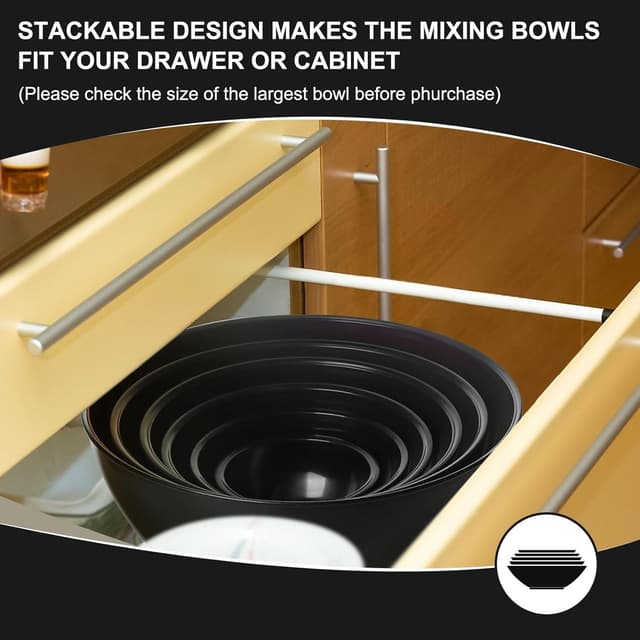 Detalle de Greentainer Salatschüssel-Set mit Deckel (12-teilig) – stapelbare Rühr- und Servierschüsseln aus Kunststoff