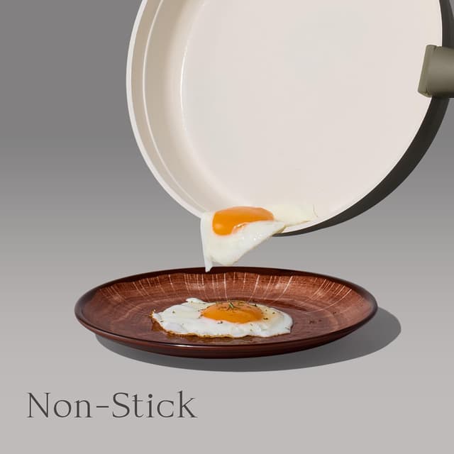 Detalle de Carote 21-Piece Ceramic Nonstick Cookware Set with Detachable Handles (PFAS & PFOA Free) — Olive Green