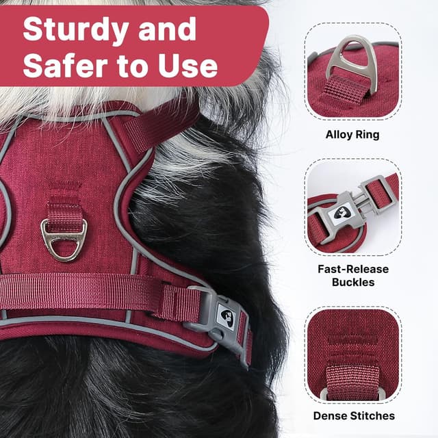 Detalle de Belababy Large Dog Harness (Anti-Pull) with Soft Padded Handle, Reflective Strips, Red XL