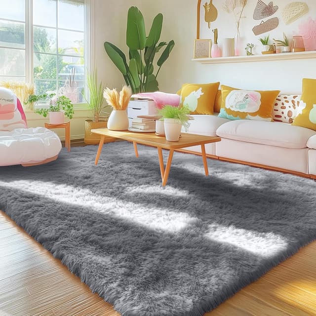 Detalle de Homaxy Fluffy Shaggy Rug (120 x 160 cm) – Large anti-slip, machine washable shaggy carpet in grey