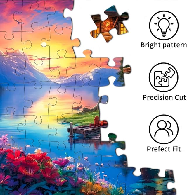 Detalle de Puzzle 1000 Teile „Lakeside Chalet“ – herausforderndes Erwachsene-Puzzle für Familien & als Geschenk