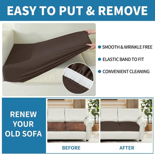Detalle de Ystyle Copriseduta divano elasticizzato 1 posto in caffè scuro, copricuscini per protezione e look rinnovato