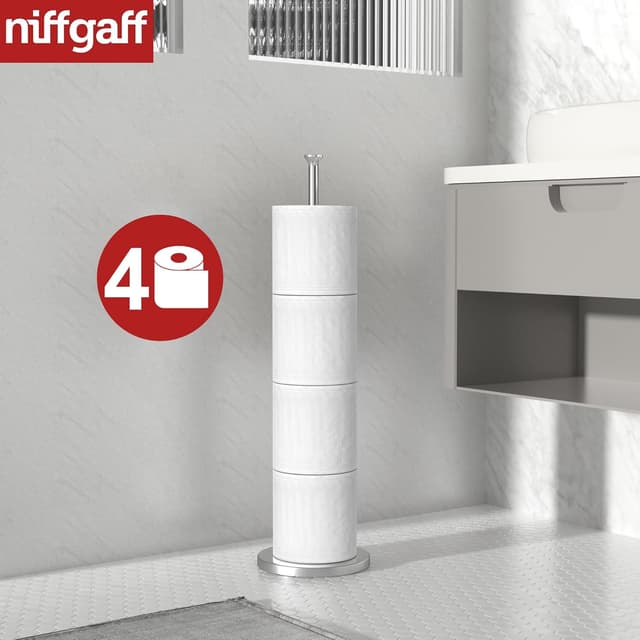 Detalle de niffgaff Free-Standing Toilet Roll Holder (Stainless Steel, Modern Design) – Stores Spare Rolls
