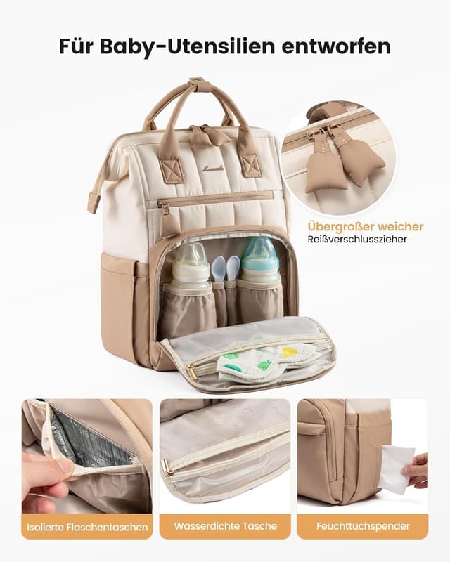 Detalle 2 de LOVEVOOK Wickelrucksack groß mit Wickelunterlage und Organizer – wasserabweisende Babytasche für unterwegs