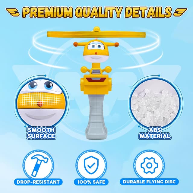 Detalle de Super Wings Golden Boy Fliegendes Spielzeug – Flying Disc Launcher für draußen (3–8 Jahre, Gold)