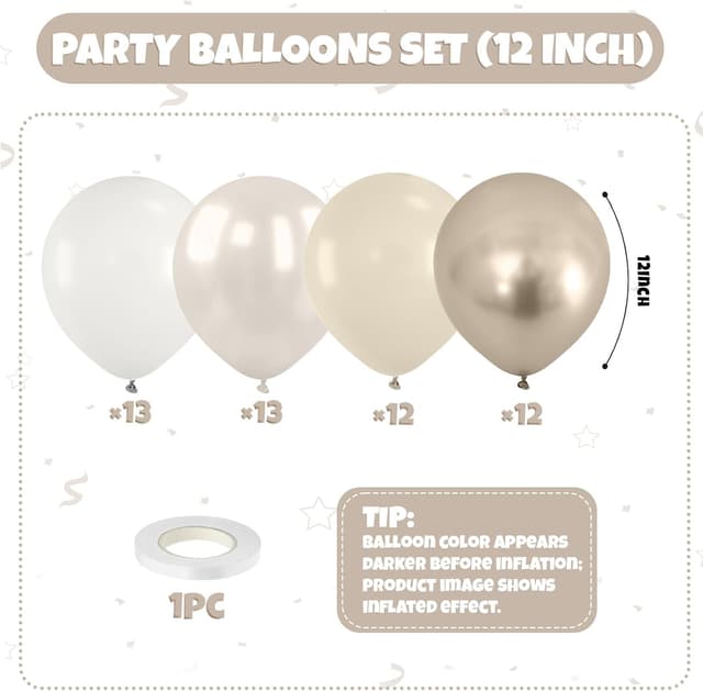 Detalle de Beige White Pearl Balloons (50PCS) 12-Inch Double Stuffed Metallic Champagne Gold & Cream White Party Decor