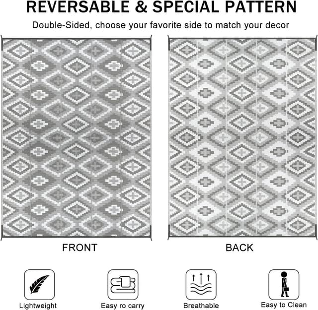 Detalle de Enyhom Outdoor Teppich wetterfest 180 x 270 cm – wendbare Terrassenmatte aus recyceltem Polypropylen