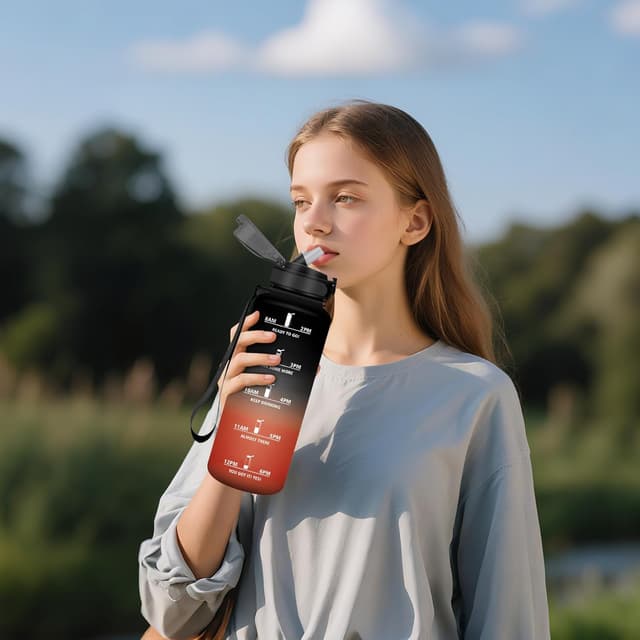 Thumbnail 6 de Motswedi Gourde Paille 1500 ml sans BPA, étanche (noir & rouge) — idéale école et activités outdoor